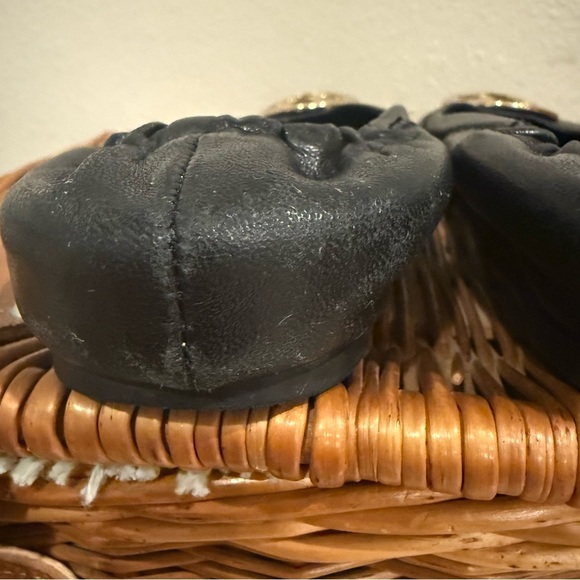 Tory Burch Reva Women's Leather Ballerina Black Gold Logo Flats Shoes Size 6 - Picture 6 of 11